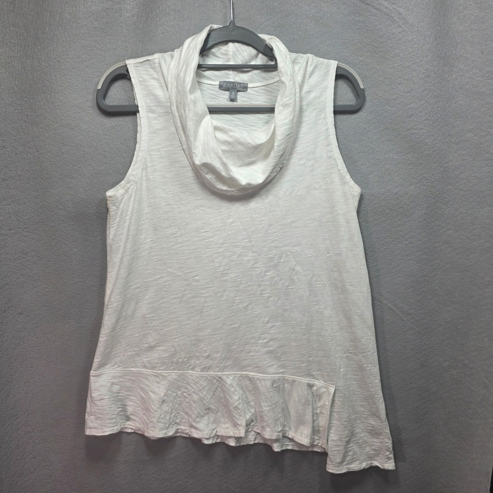 Habitat Slub Cotton Cowl Neck Top Asymmetrical Ruffle Womens S White Lagenlook